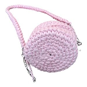 Handmade Pink Crochet Round Purse | Boho Festival Crossbody Bag